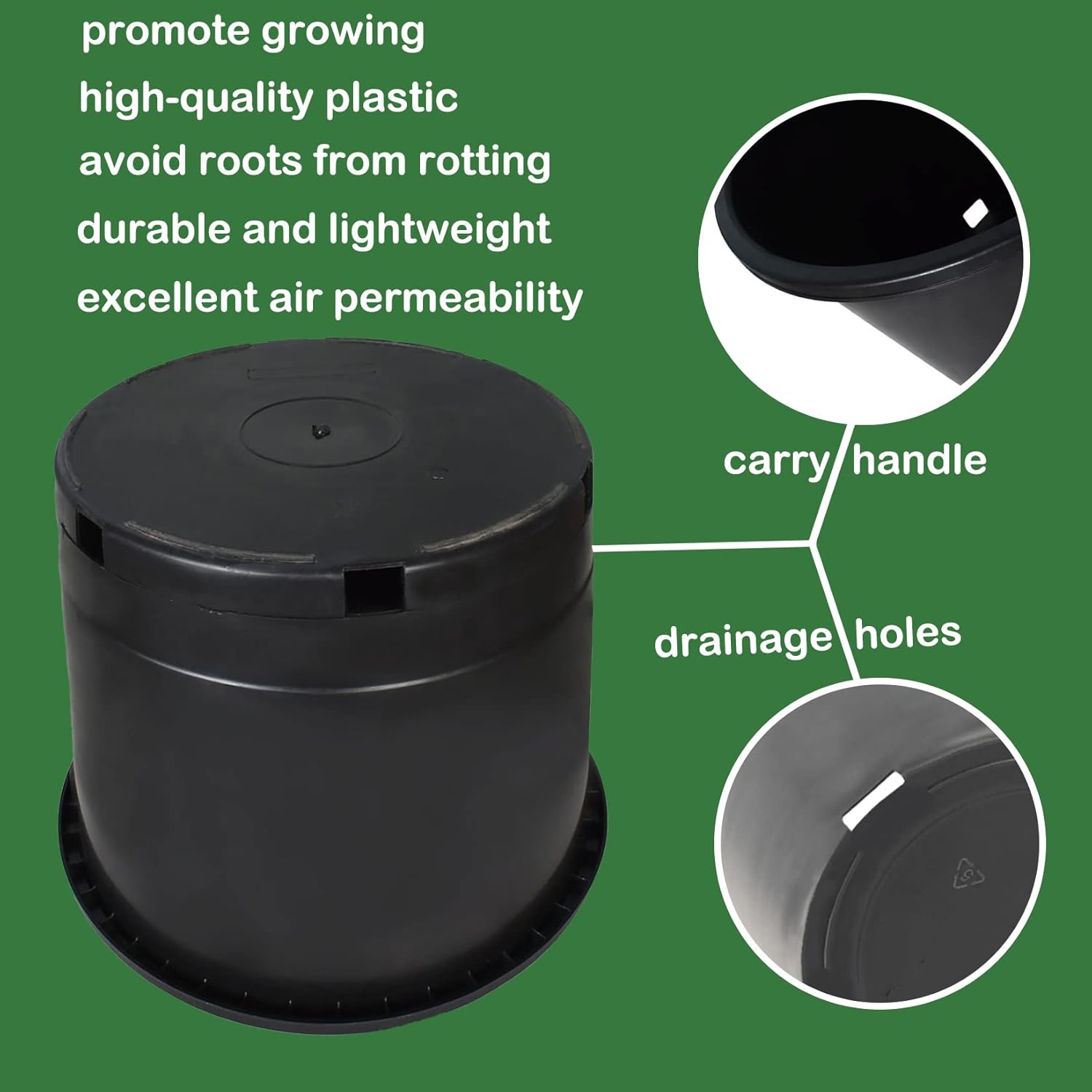 10 Pcs 15 Gallon Round Black Nursery Pots Garden Plastic Planter Nursery Pots for Indoor and Outdoor Plants with Drainage Hole
