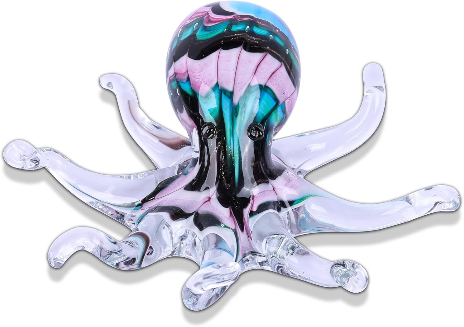 LCCCK Glass Octopus Statue Home Decor, Hand Blown Glass Decor Ocean Figurines Octopus Sculpture, Murano Art Office Desk Paperweights Fish Tank Aquarium Sea Animals Christmas Birthday Gift (Pink)