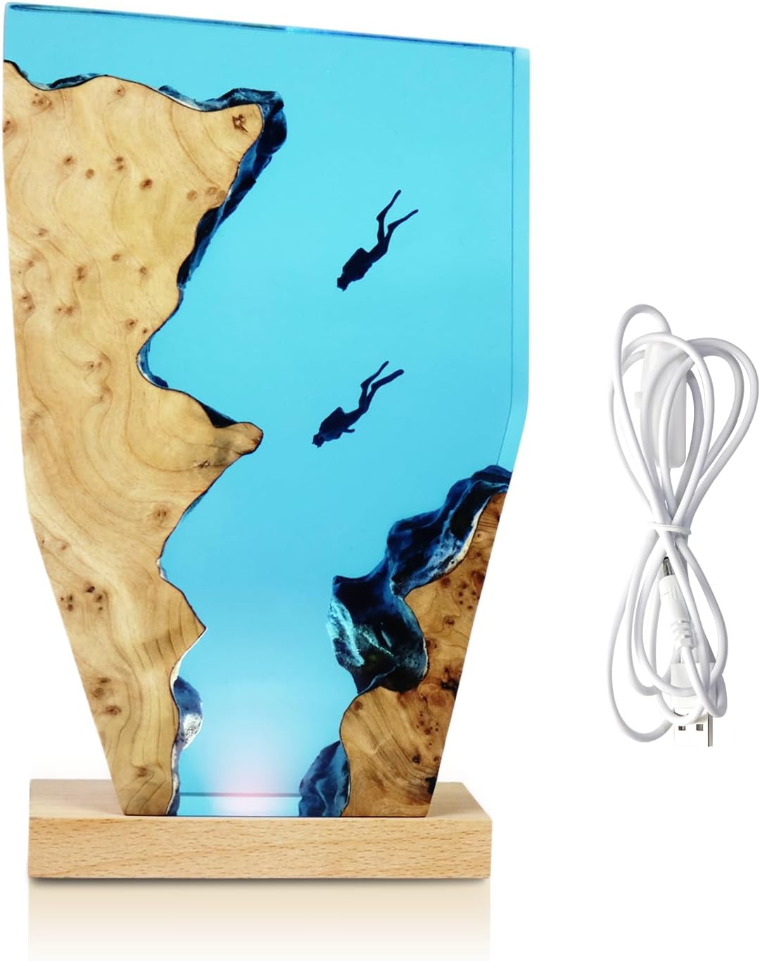 Epoxy Resin Lamp, Ocean Night Light,Artistry Home Decor Bedside Nightlight, Unique Resin Lighting, Nightstand Decorations for Bedroom, Suitable for Holidays(Two Divers)