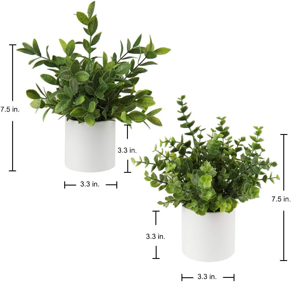 Briful Mini Fake Plants Set of 2 Small Faux Plant Eucalyptus Rosemary Greenery Potted Plants Artificial Decor for Home Table Office Room Desk Bathroom Shelf Kitchen Farmhouse Mantel Decoration