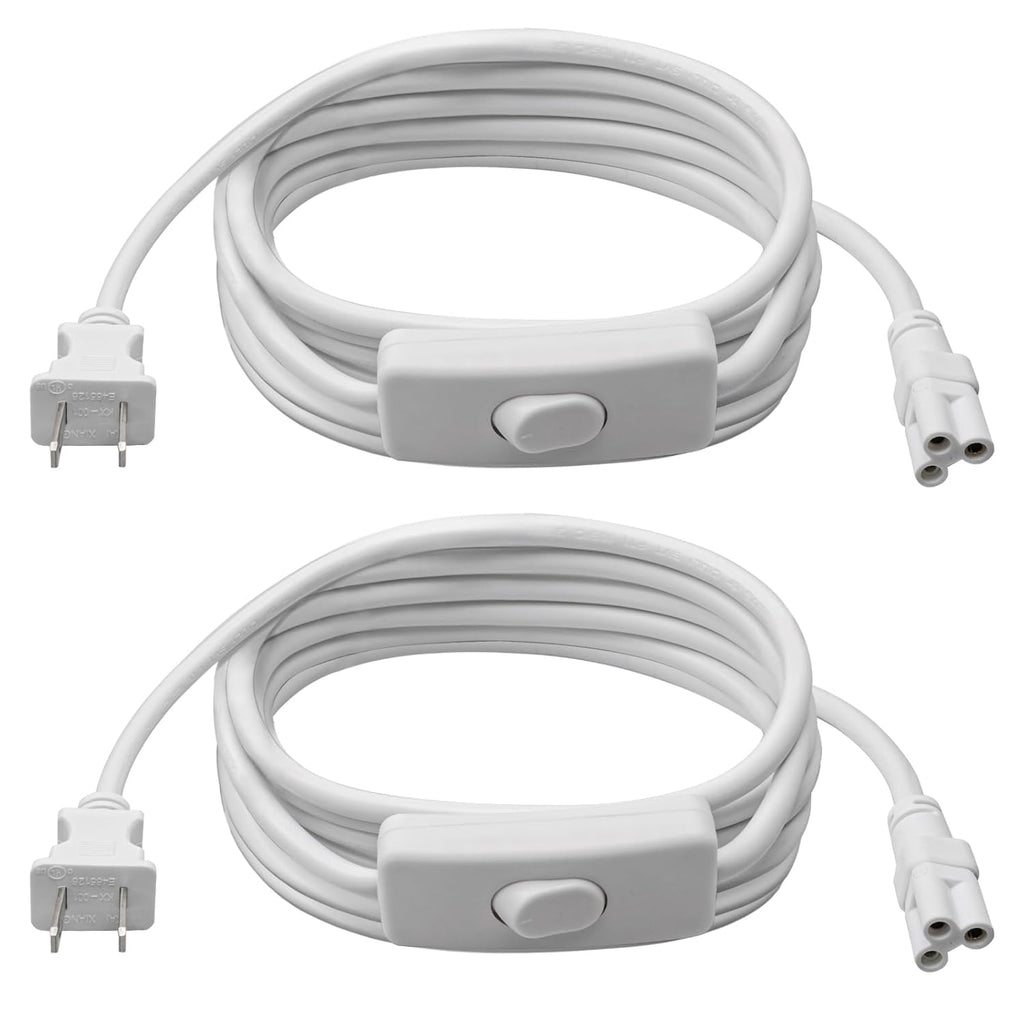 DiCUNO 9.8FT T5 T8 Tube Light Extension Cord with On/Off Switch, US Plug Cable Connector for LED Integrated Single Fixture, Shop Light, Garage, Under Cabinet, White, Pack of 2