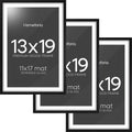 Homeforia 13x19 Picture Frame Black Wood, High End Oak 13x19 Frames with Mat 11x17 Photo, 13 x 19 Wooden Poster Frame Matted to 11 by 17 Print, 19x13 Hanging Frames, Tempered Glass, Wall Kit, Set of 3