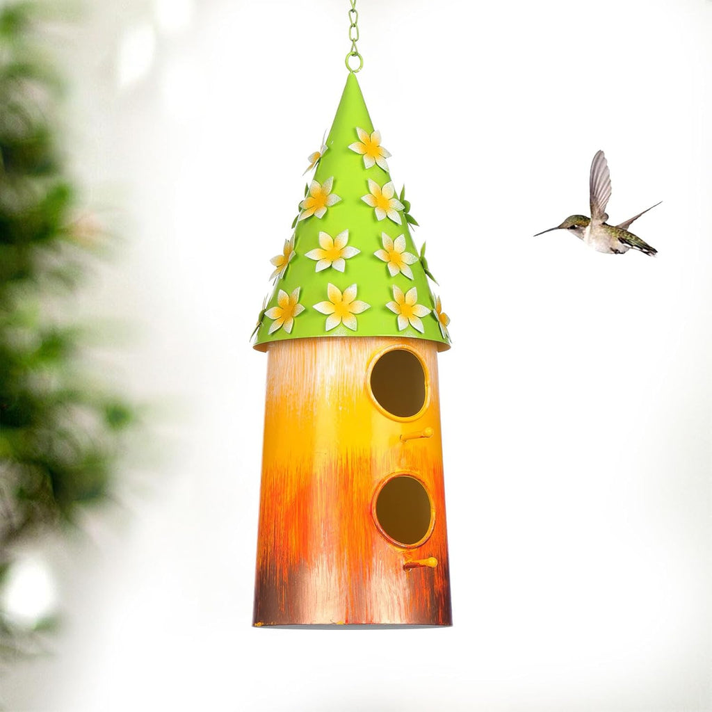 BAYN Hanging Bird House for Outside, 2 Story Double Hole Metal Birdhouse for Outdoor Hanging Handwork Bird Nest Decorative Garden Decor Outdoor