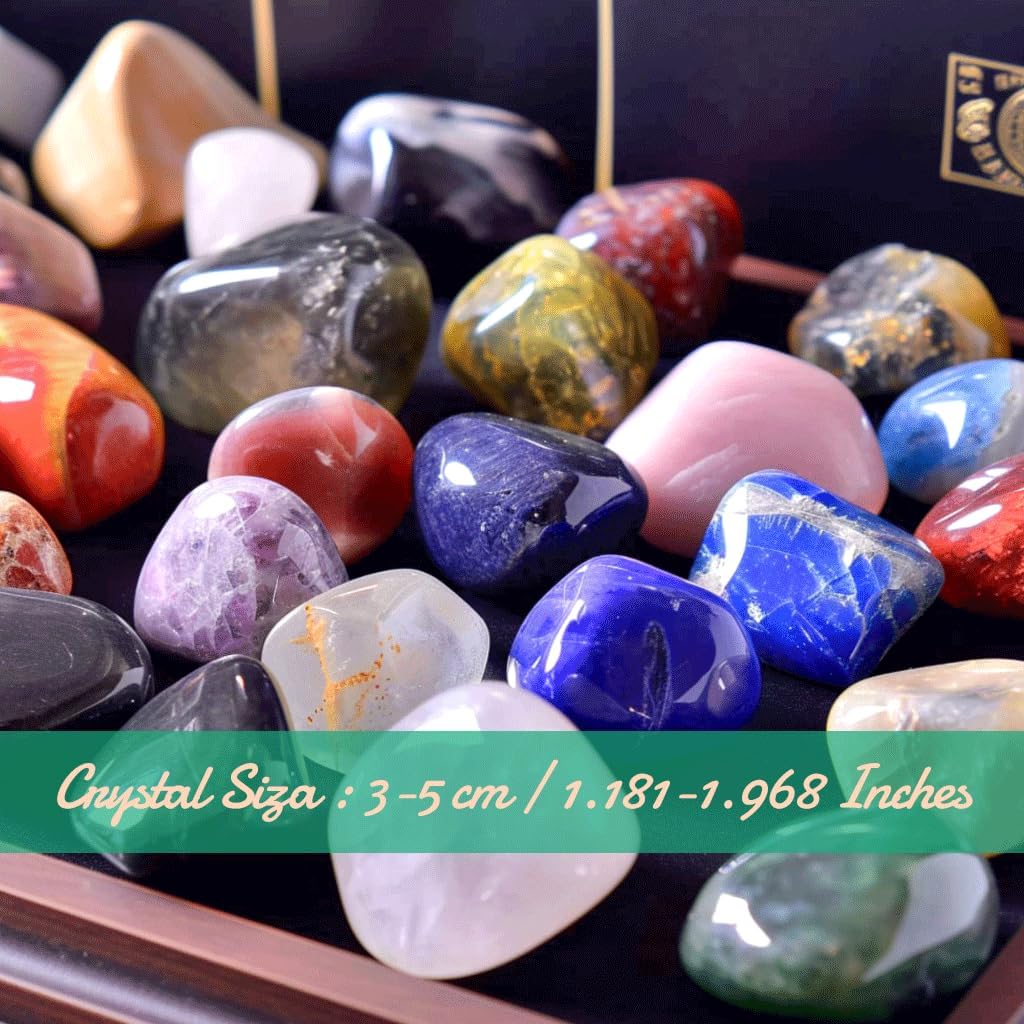Polished Stone Set Mixed Crystals, 1.2" - 2.5 lbs, 25 Types of Extra Large Size Tumbled Gemstones and Crystals Bulk for Healing, Reiki, Meditation, Witchcraft
