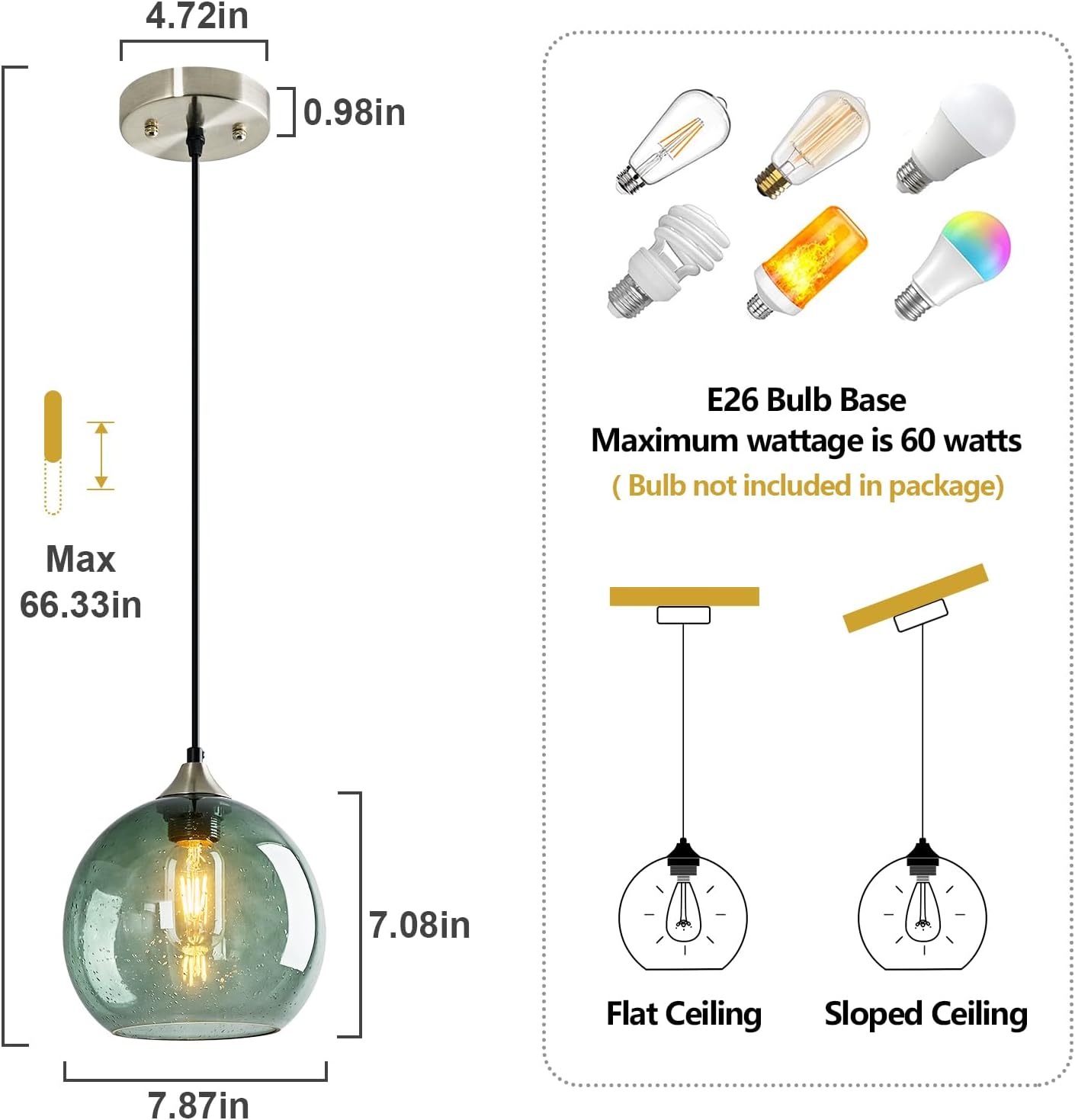 Gray Green Glass Pendant Lights Kitchen Island Lighting Globe Pendant Light Fixtures Modern Pendant Lighting for Kitchen Island Bedroom Living Dining Room Light Fixture(7.87in, 3-Pack)