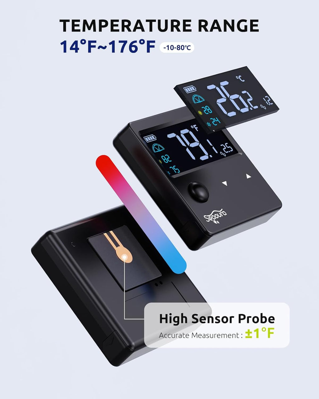 Aquarium Thermometer Digital with Motion Sensor for Glass Tank, Aquariums Temperature Gauge with Alarm, Fishtank Thermometer Calibrated LCD Display, Accurate to ±1℉, Suitable for Aquatic, Betta