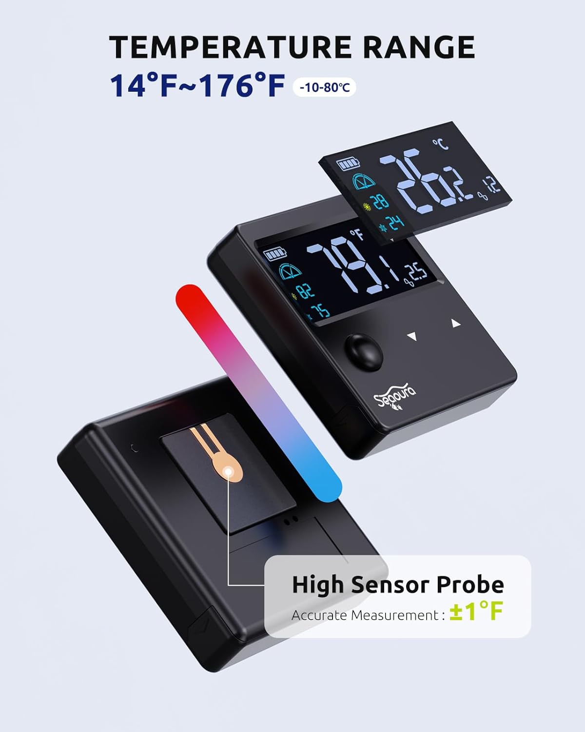 Aquarium Thermometer Digital with Motion Sensor for Glass Tank, Aquariums Temperature Gauge with Alarm, Fishtank Thermometer Calibrated LCD Display, Accurate to ±1℉, Suitable for Aquatic, Betta