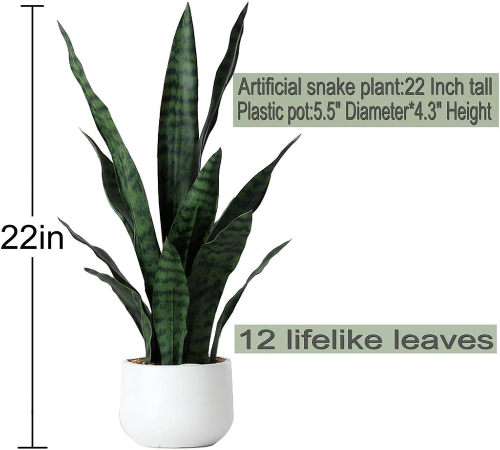 Beebel Artificial Snake Plant 22 Inch Fake Sansevieria Fake Agave Potted Plants Plastic Greenery for Home Garden Office Store Decoration 12 Leaves (Green)