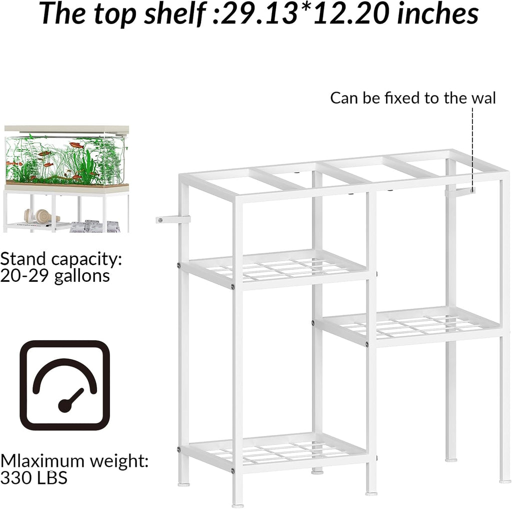 YBING Fish Tank Stand 20 Gallon Aquarium Stand Aquarium Turtle Tank Reptile Tank Stand with 3-Tier Small Metal Shelf (White)