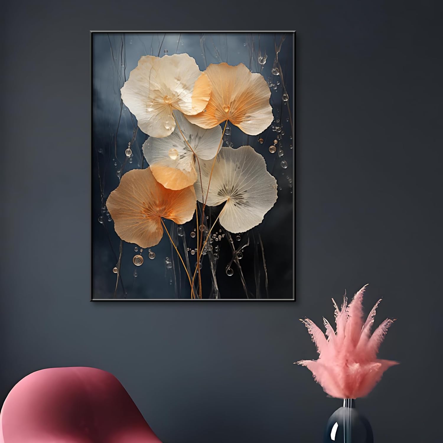 Botanical Leaf Canvas Wall Art, Modern Nature-Inspired Decor for Living Room, Bedroom, Office Ready to Hang (Gradient Glow, 29"Wx39"H/75x100cm, Black Frame)