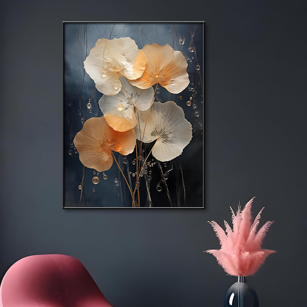 Botanical Leaf Canvas Wall Art, Modern Nature-Inspired Decor for Living Room, Bedroom, Office Ready to Hang (Gradient Glow, 29"Wx39"H/75x100cm, Gold Frame)