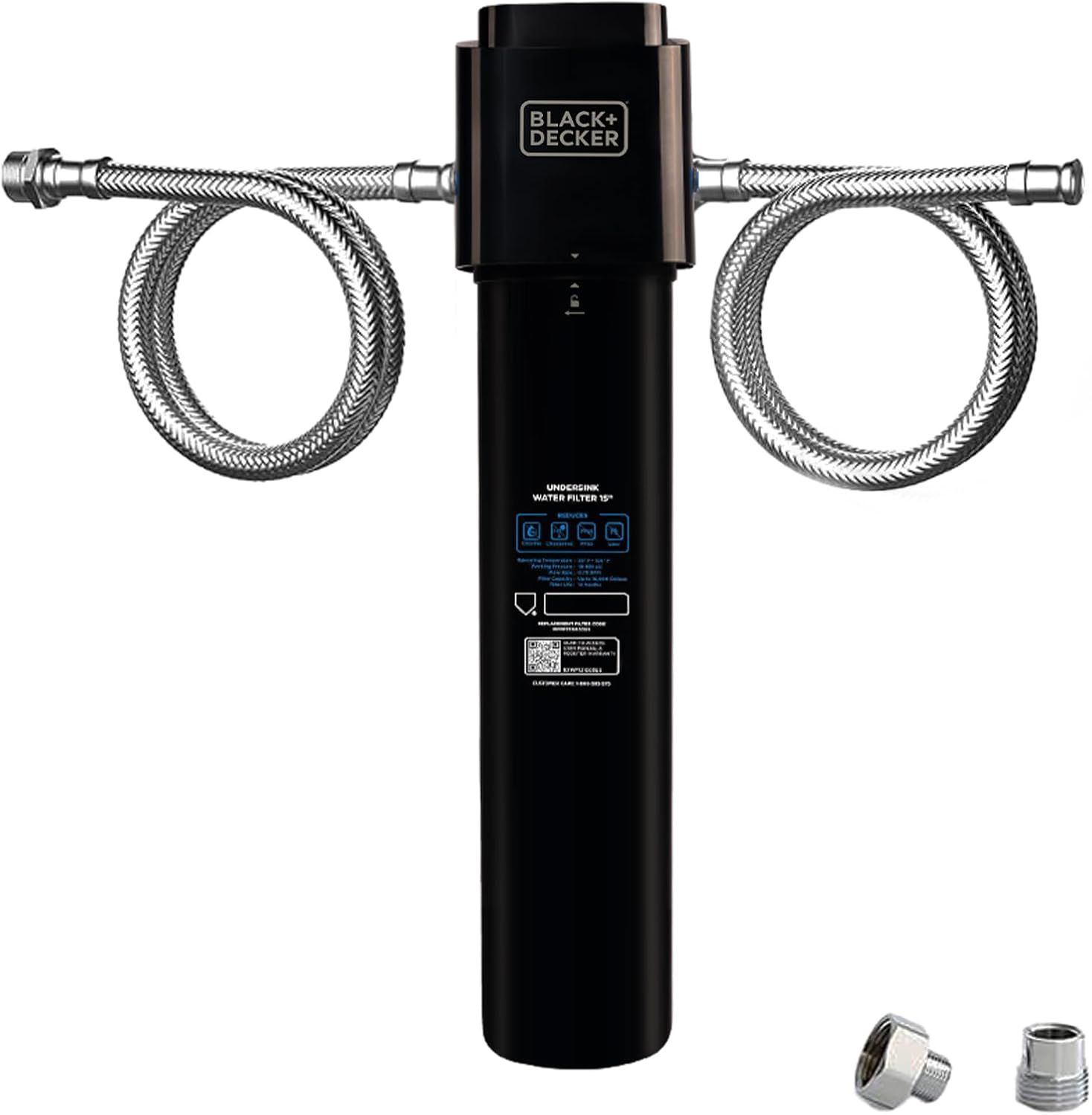 BLACK+DECKER Undersink Water Filter 15’’ | 2 Years | Reduces CHLORAMINE, Chlorine,Lead, PFAS, Bad Taste, Odor | Under Counter Water Filter Direct Connect to Kitchen Faucet | NSF/ANSI 42 Certified
