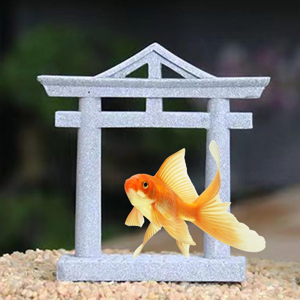 livelyfish Japanese Fish Tank Decorations Asian Aquarium Decor Torii Gate Ornament Japanese Shrine Oriental Pagoda Aquarium Sandstone Bridge Statues Betta Fish Decorations for Tank, L2