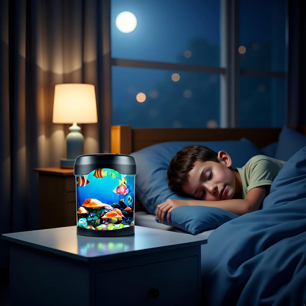 Toycol Fake Fish Lamp, LED Aquarium Sensory Light with 6 Color Changing and 7 Fake Fish, Mood-Relaxing Night Light, Exquisite Decoration for Office, Room and Party, Gifts for Kids and Adults