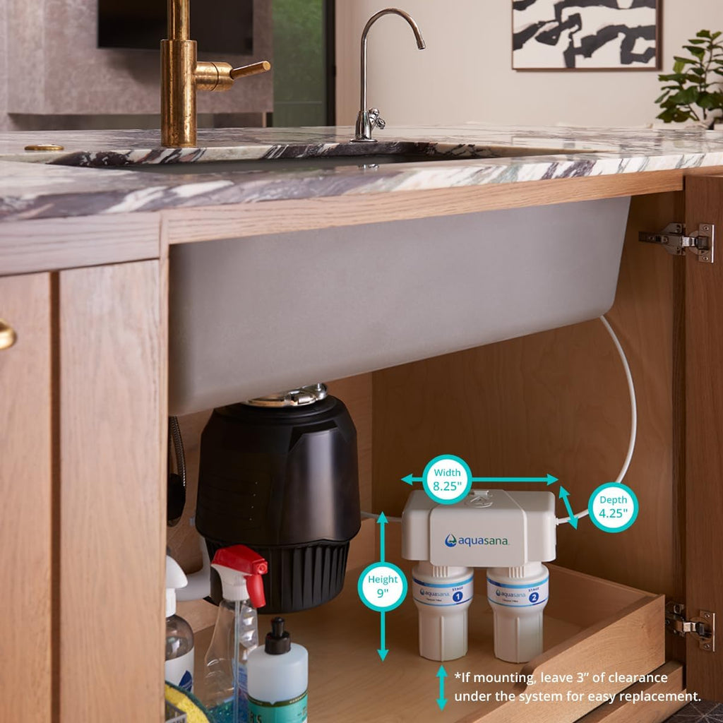 Aquasana Under Sink Water Filter | 2-Stage Filtration | Reduces up to 99.99% of PFAS, Lead, Chlorine, Cysts, & More | Under Counter Drinking Water Filter | Brushed Nickel Faucet | AQ-6200-BN