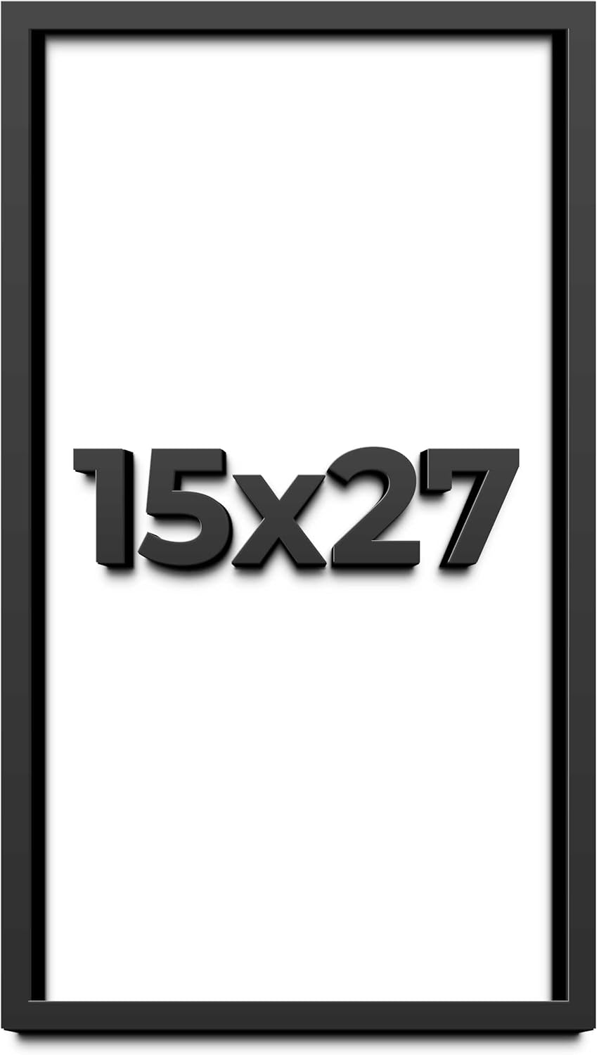 15x27 Shadow Box Frame Black | 1 Inch Deep Solid Wood Shadowbox Display Frame | UV Resistant Acrylic Plexiglass, Acid Free Backing, and Hanging Hardware | Dugan Picture Frame Style