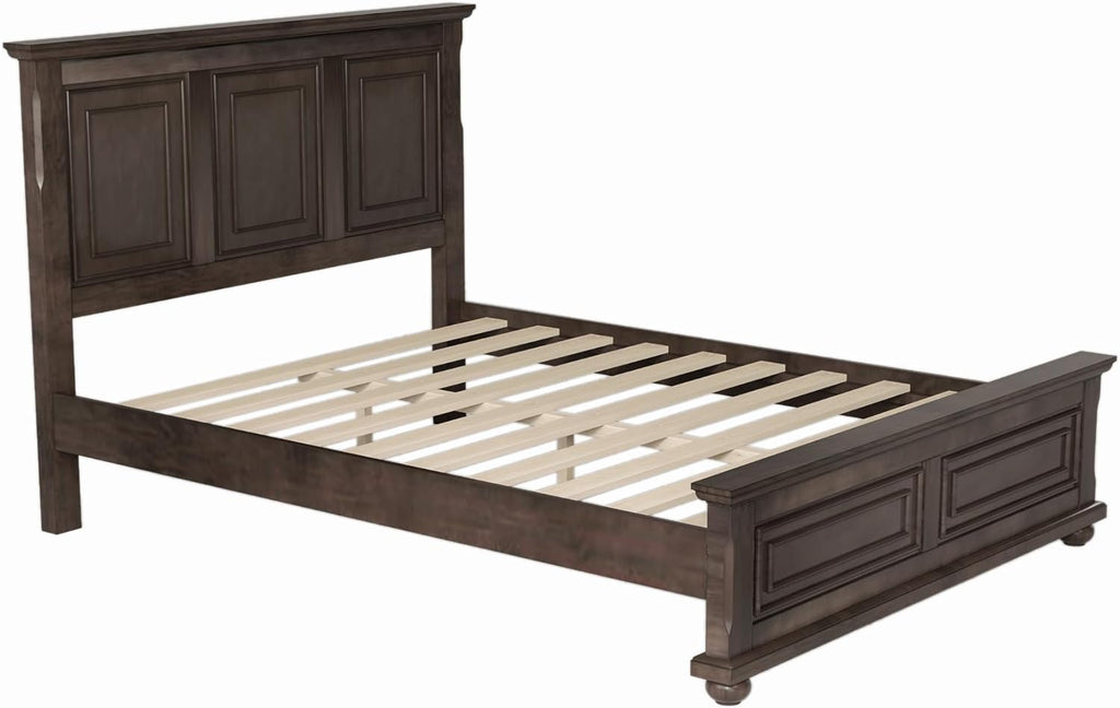 Merax Traditional Town and Country Style Pinewood Vintage Queen Bed, Rich Brown