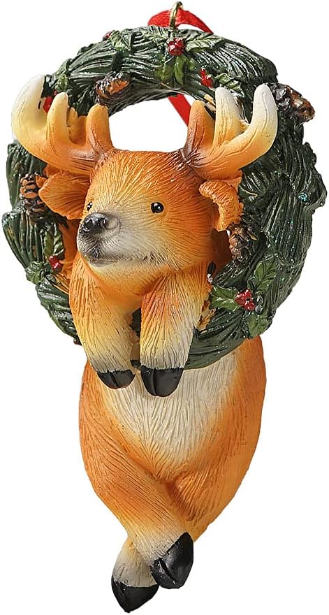 Christmas Small Animal Wreath Swing Ornament Hanging Decor for Xmas Tree Home Office Room Decoration with String (New, Elk)