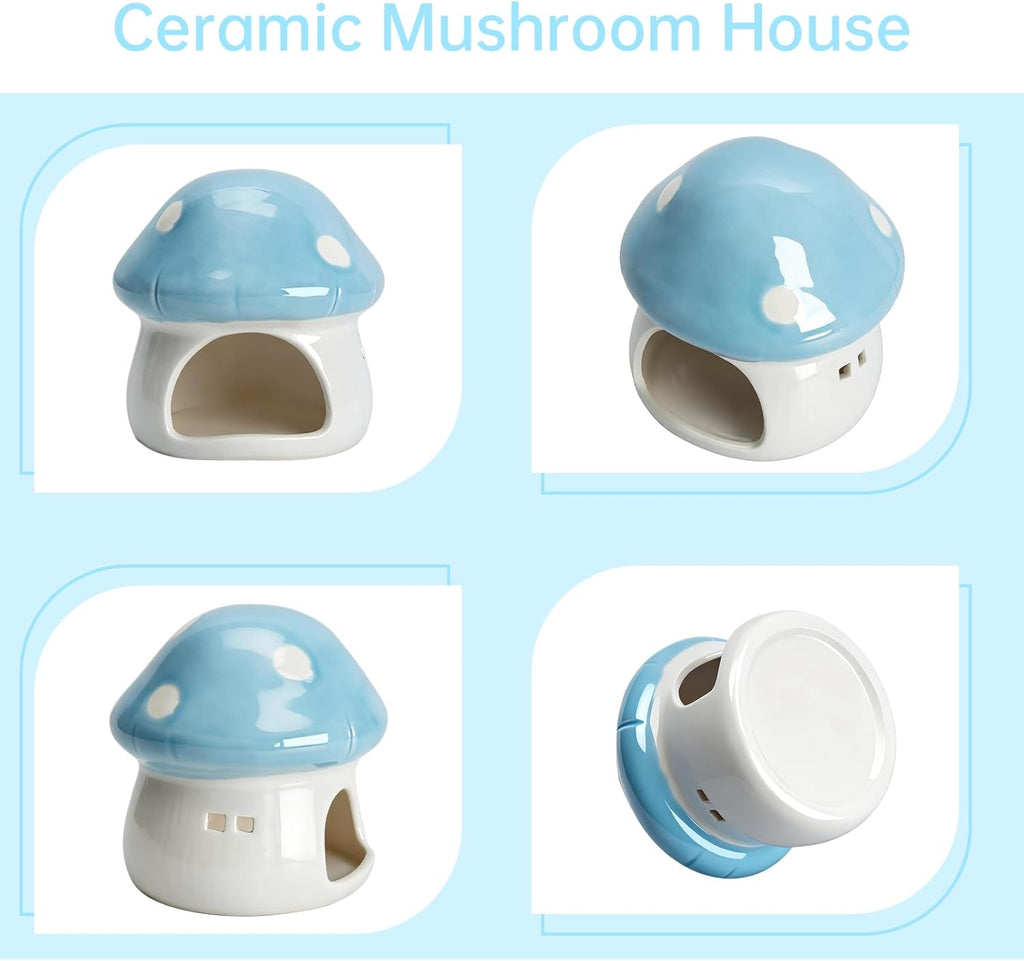 Saim Ceramics Mushroom House Aquarium Decor, Betta Fish Tank Accessories Landscape Decoration, Small Shrimp Goldfishes Habitat Hut Pleco Smalland Breeding Hide Caves Toad House - Blue