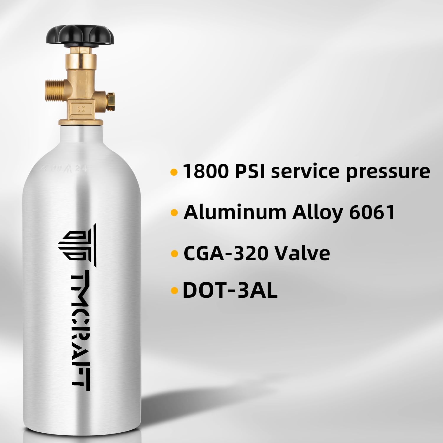 TMCRAFT 2.5lb CO2 Tank, High Strength Aluminum Alloy Cylinder with CGA-320 Valve, DOT Approved Cylinder for Kegerator kit and Draft Beer Dispensing