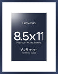 Homeforia 8.5x11 Navy Blue Frame, High End Metal 8.5 x 11 Picture Frames with Mat 6 by 8 inch Photo, 11x8.5 Poster Frame Matted to 6x8 Print, Wall or Tabletop Frame, Tempered Glass, Wall Kit, Set of 1