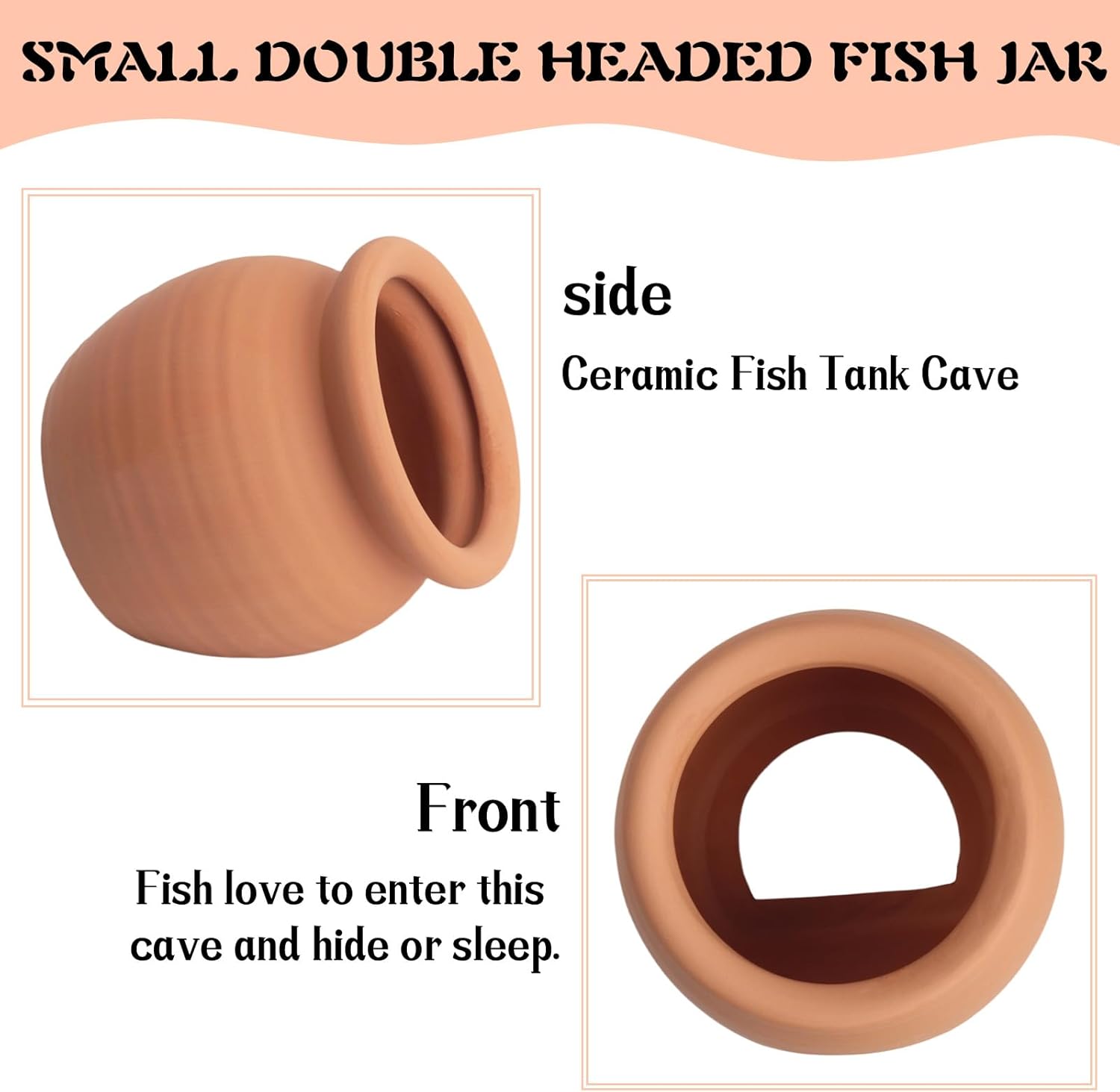 Ceramic Aquarium Decor, Betta Fish Hideout Cave, Aquarium Ornament Jar, Terracotta Pot Shrimp Habitat, Fish Breeding Shelter, Beta Fish Tank Accessory to Play Rest Hiding (Small)