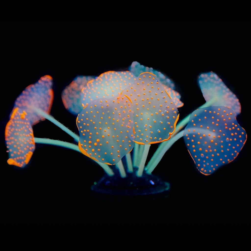 Uniclife Silicone Coral Plant Decorations Glowing Artificial Ornament for Fish Tank Aquarium, Orange, Ball Shape Glow Fish Tank Decorations for Betta Fish