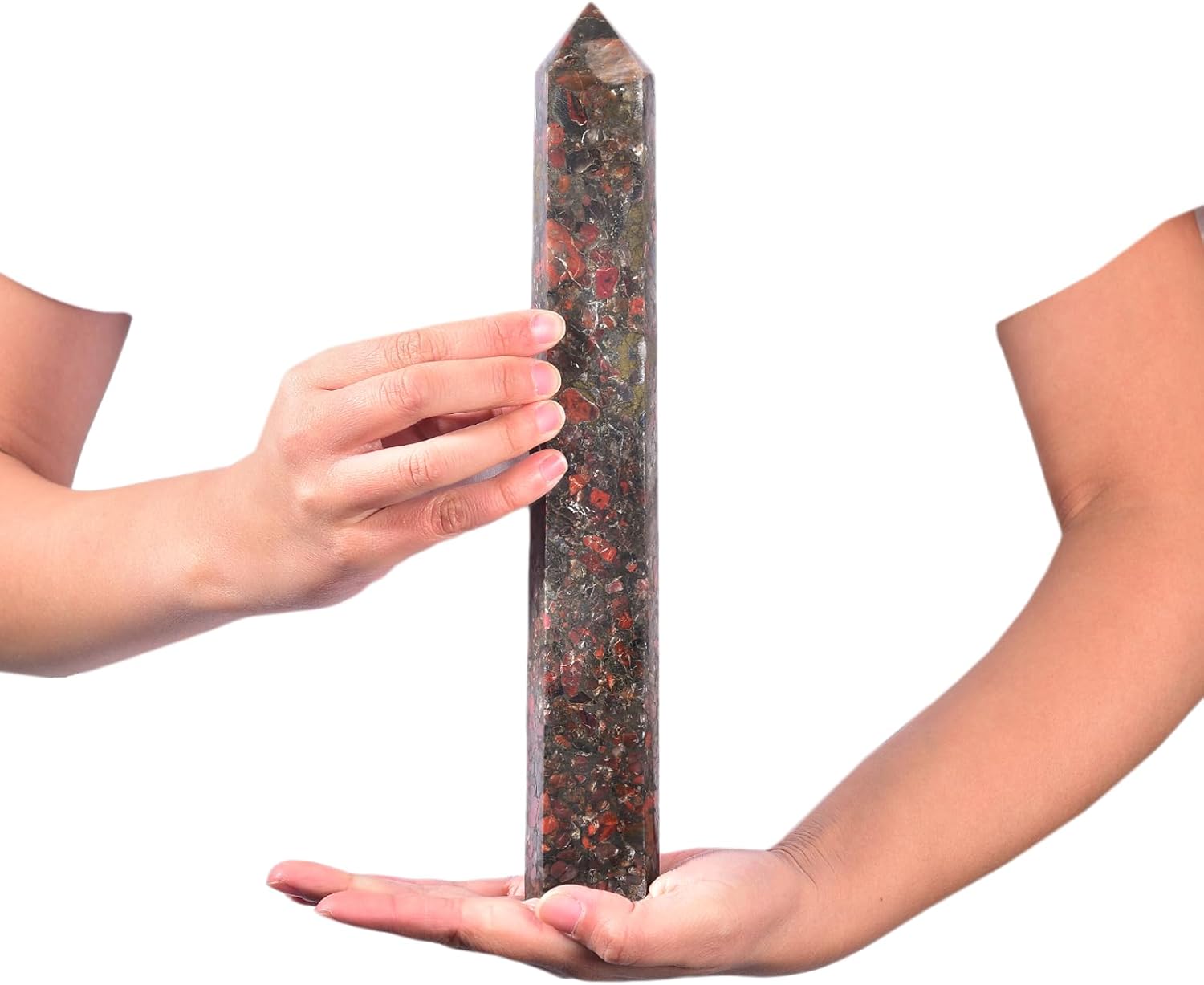 JIC Gem Large Brazilian Red Agate Crystal Tower Natural Red Healing Crystal Point Wand Obelisk 6 Faceted Reiki Chakra Meditation Therapy Home Decor Crystal Gift 1.7-2.2 Lbs