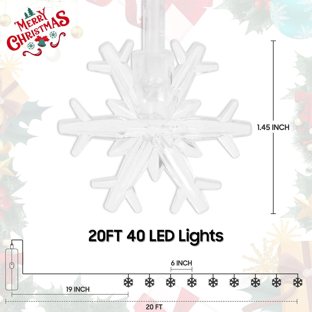 Christmas Lights, 20FT 40 LED Snowflake String Lights Battery Operated, Rechargeable Fairy Lights Battery Operated with 8 Modes for Bedroom Patio Room Party Xmas Tree Decor Home Decorations,Cool White