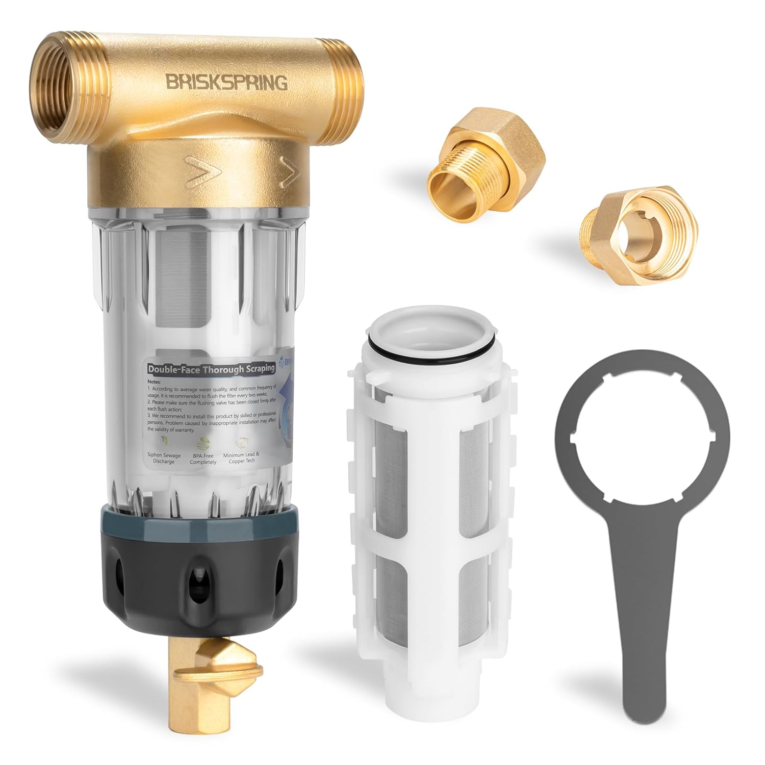 40 Micron Spin Down Sediment Filters With Scraper, Disassembly-Free Sediment Filter, Reusable Whole House Water Filter System for City/Well Water, 1" MNPT + 3/4" FNPT + 3/4"MNPT, BPA Free