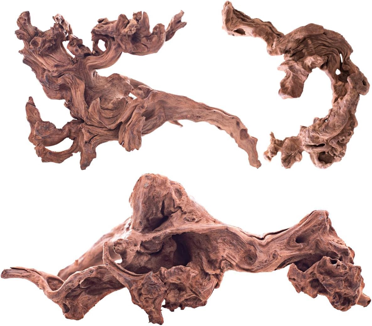 3-Piece 6-10 inch Natural Aquarium Driftwood Decorations - Aquascape Decor for Fish Tanks, Betta Hideouts, Reptile Enclosures & Plant Attachment