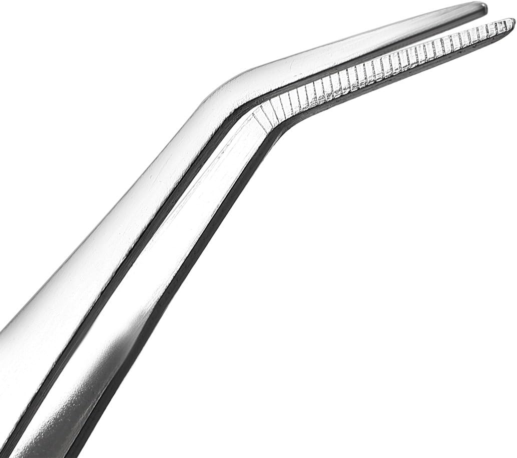 uxcell 6.3-Inch Stainless Steel Tweezers with Curved Pointed Serrated Tip