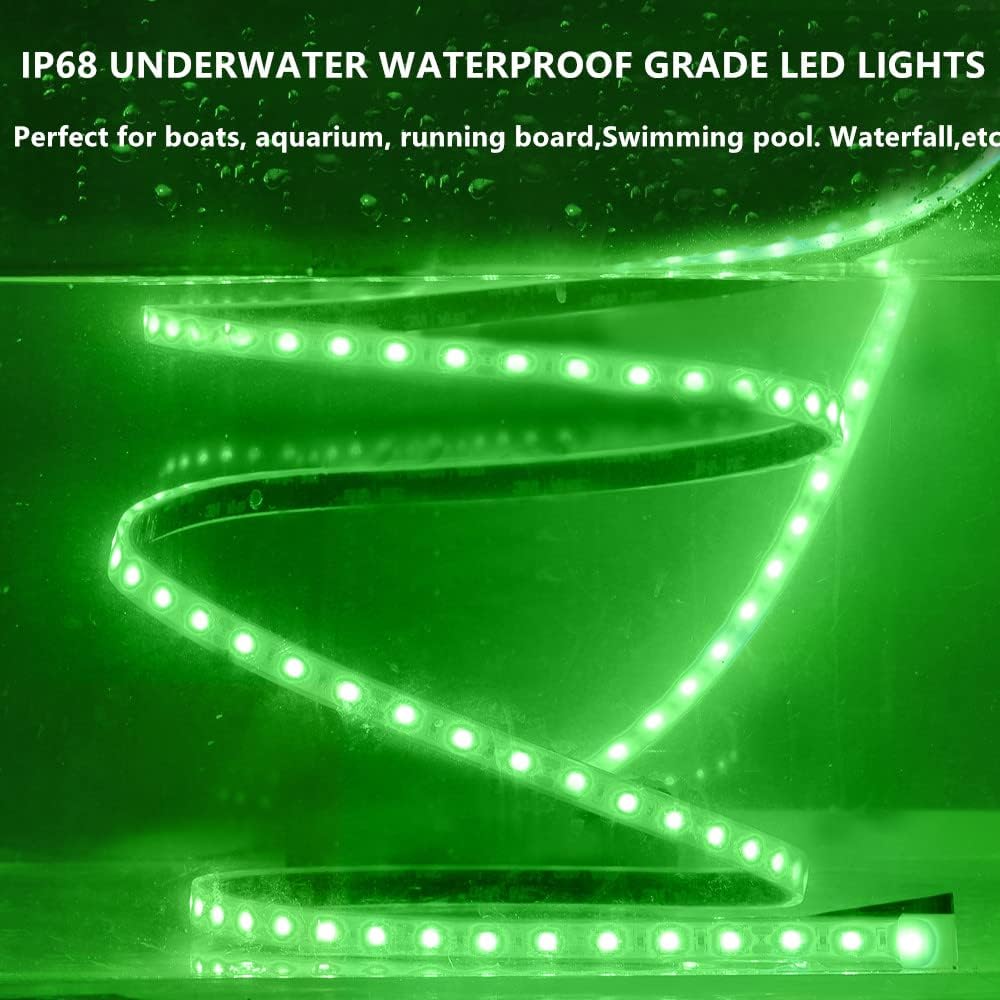 Marine Submersible Boat LED Strip Lights, 12V 8FT IP68 Waterproof Underwater Boat Lights, Boat Interior Light, Boat Deck Light Courtesy Lighting for Night Fishing Pontoon Kayak, Green