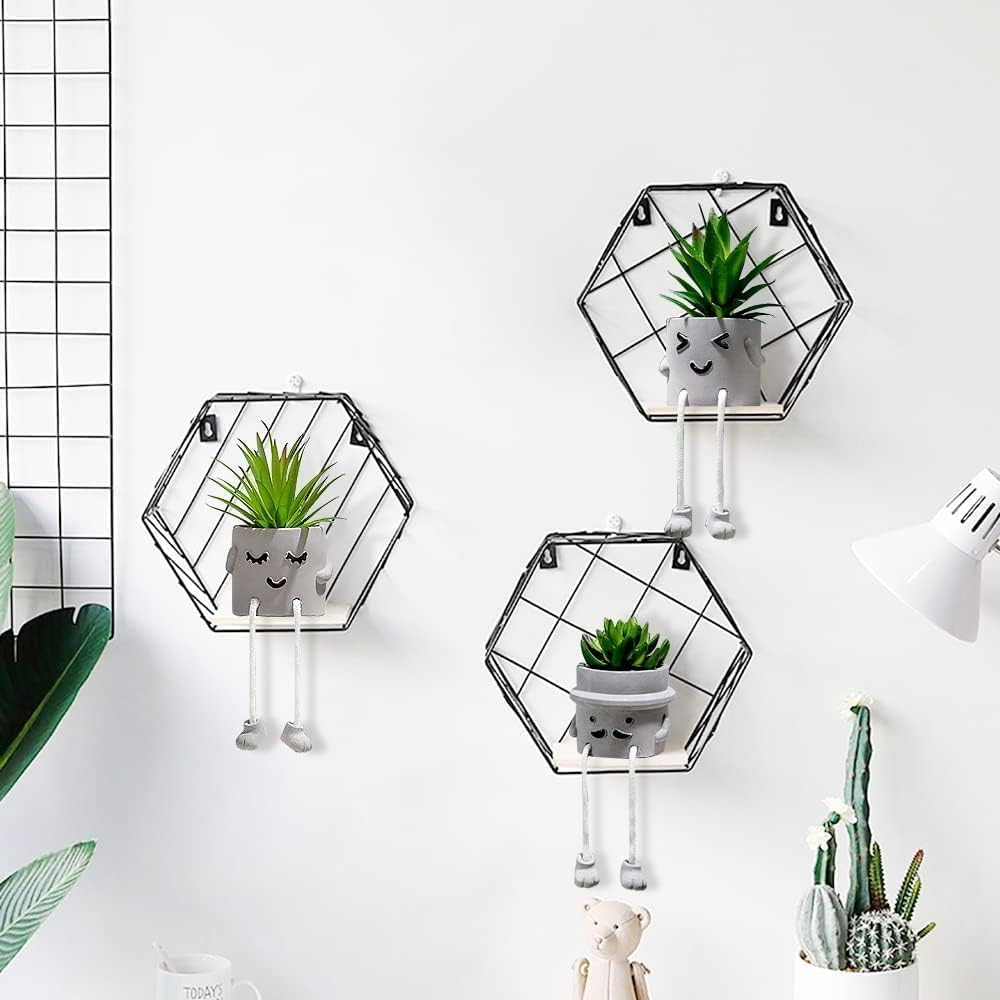 MAKHOT 4 Pcs Creative Artificial Succulent Plants with Cement Pot, Fake Small Plant for Desk Faux Succulents for Bathroom Decor, Mini Plants Succulent Cute Hanging Leg Potted for Office Shelf Decor