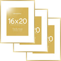 Homeforia 16 x 20 Picture Frame Gold, High End Metal 16x20 Poster Frames with Mat 11x14 Photo, 16 x 20 Gold Frame Matted to 11 by 14 Print, 20x16 Thin Hanging Frame, Tempered Glass, Wall Kit, Set of 3