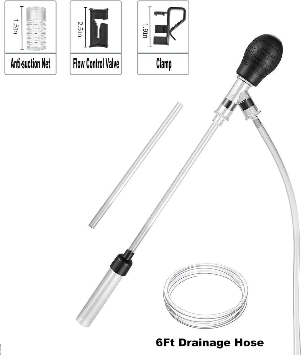 Carefree Fish Aquarium Gravel Cleaner 6Ft Hose Silicone Airbag Fish Tank Water Changer Gravel Vacuum Adjustable Length ABS(for 5~20Gal Tank)