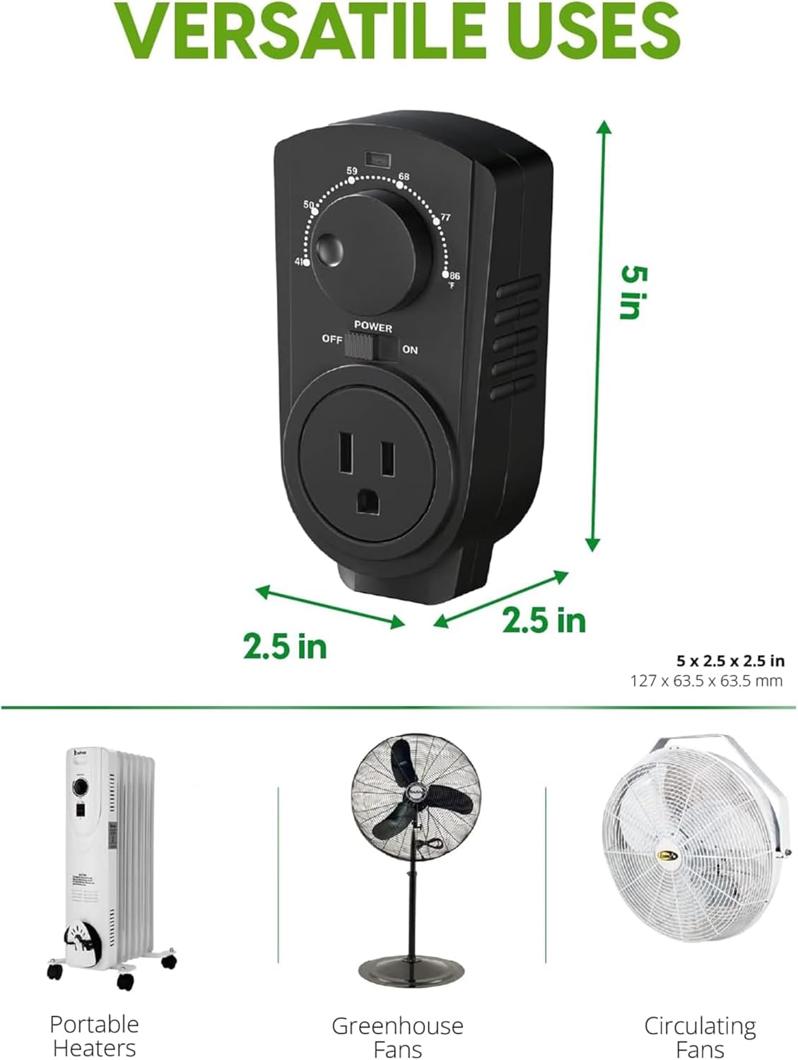 EconoHome Adjustable Thermostat - Universal Plugin Heating & Cooling Thermostat - Compatible with Most EconoHome Wall Mount Space Heaters