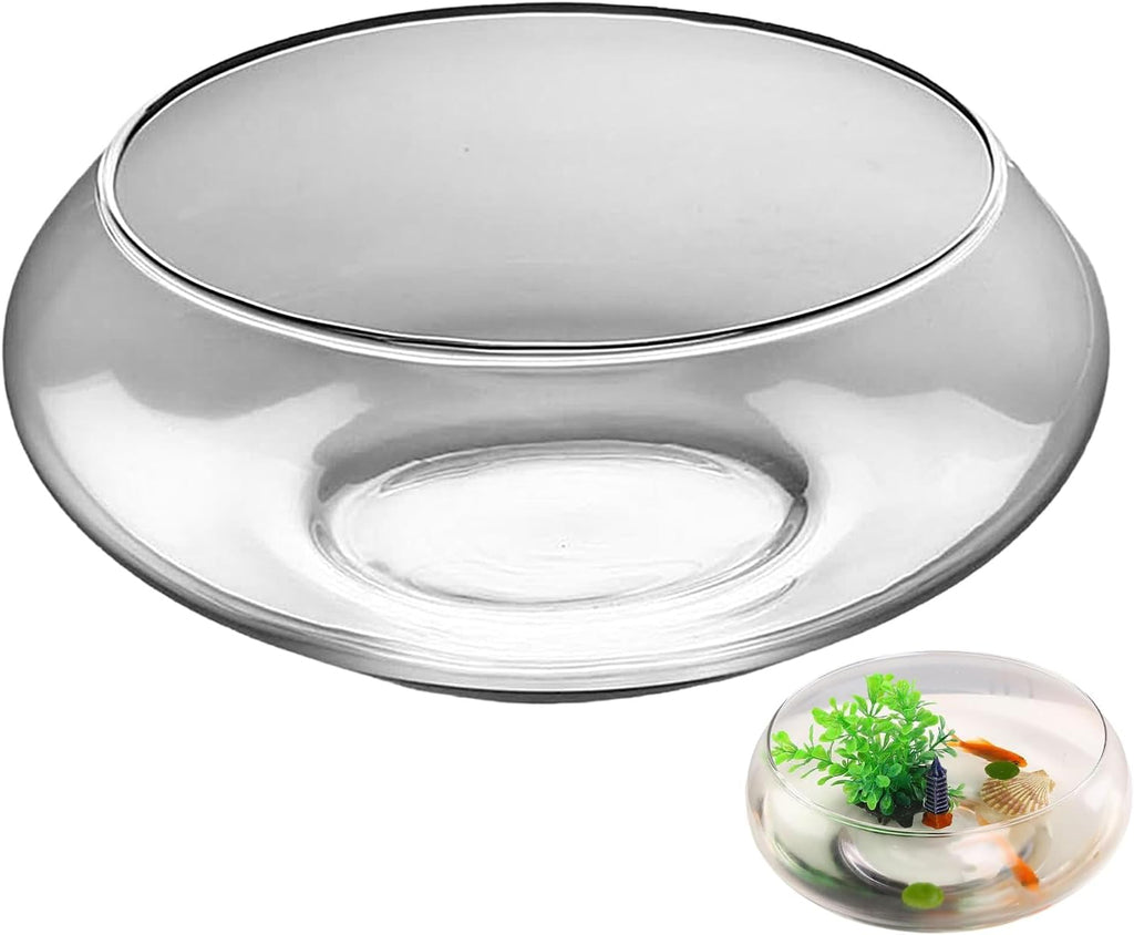 Glass Bowl – for Plants, Hydroponics Flower Planter, Shallow Wide Round Fish Bowl, Indoor Home Decoration, Transparent Curved Design, Multipurpose Plant Display | Great for Bonsai, Succulents