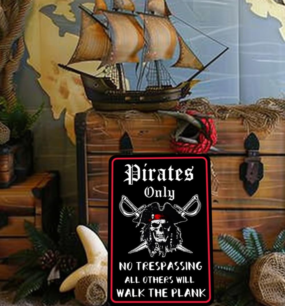 Pirate Theme Wall Decor Metal Sign - Pirates Only All Others Will Walk The Plank 12x8 Inches