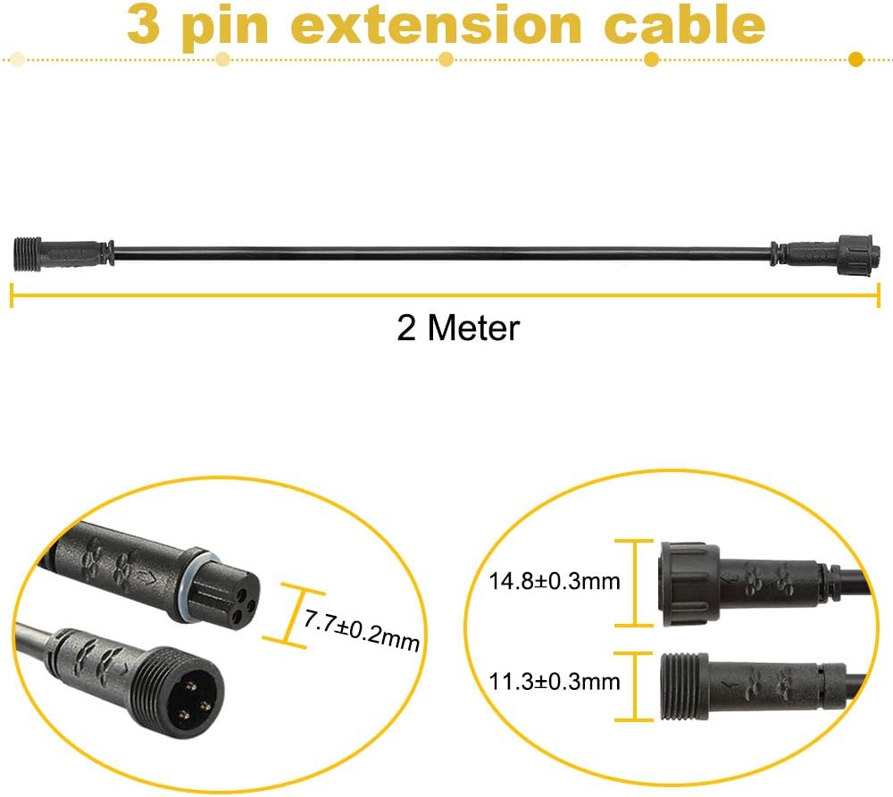Sumaote 2m 6.56ft 3Pin Extension Cable Wire with Male and Female Connectors at Both Ends Work with Sumaote CCT Deck Lights,RGBW+IC and Permanent Outdoor Lights, Pack of 5