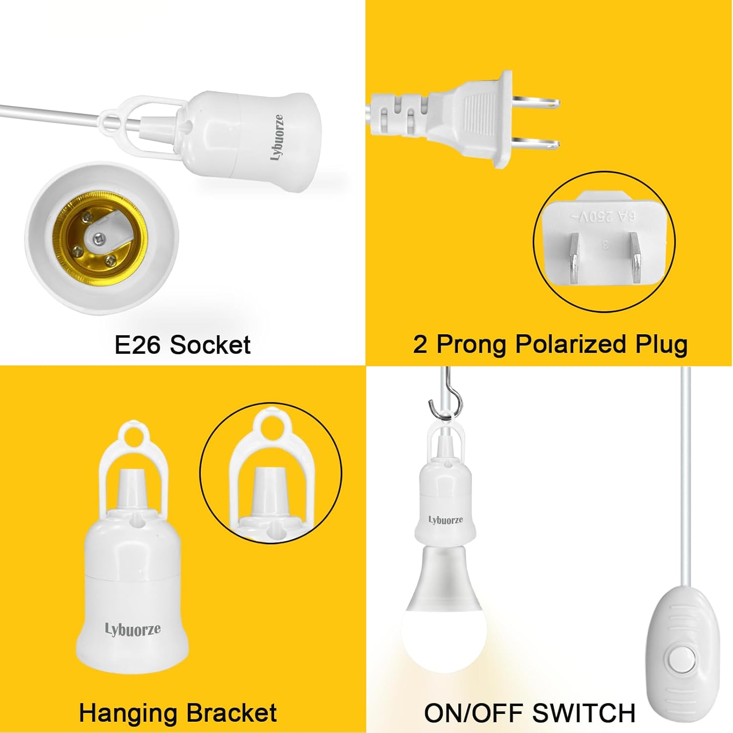 23 ft Extension Hanging Lantern Pendant Light Lamp Cord Cable, Plug in Hanging Lamp Cord Kit with On Off Switch and E26 E27 Socket, Hanging Light Socket with Cord for Bedroom Garage Farmhouse