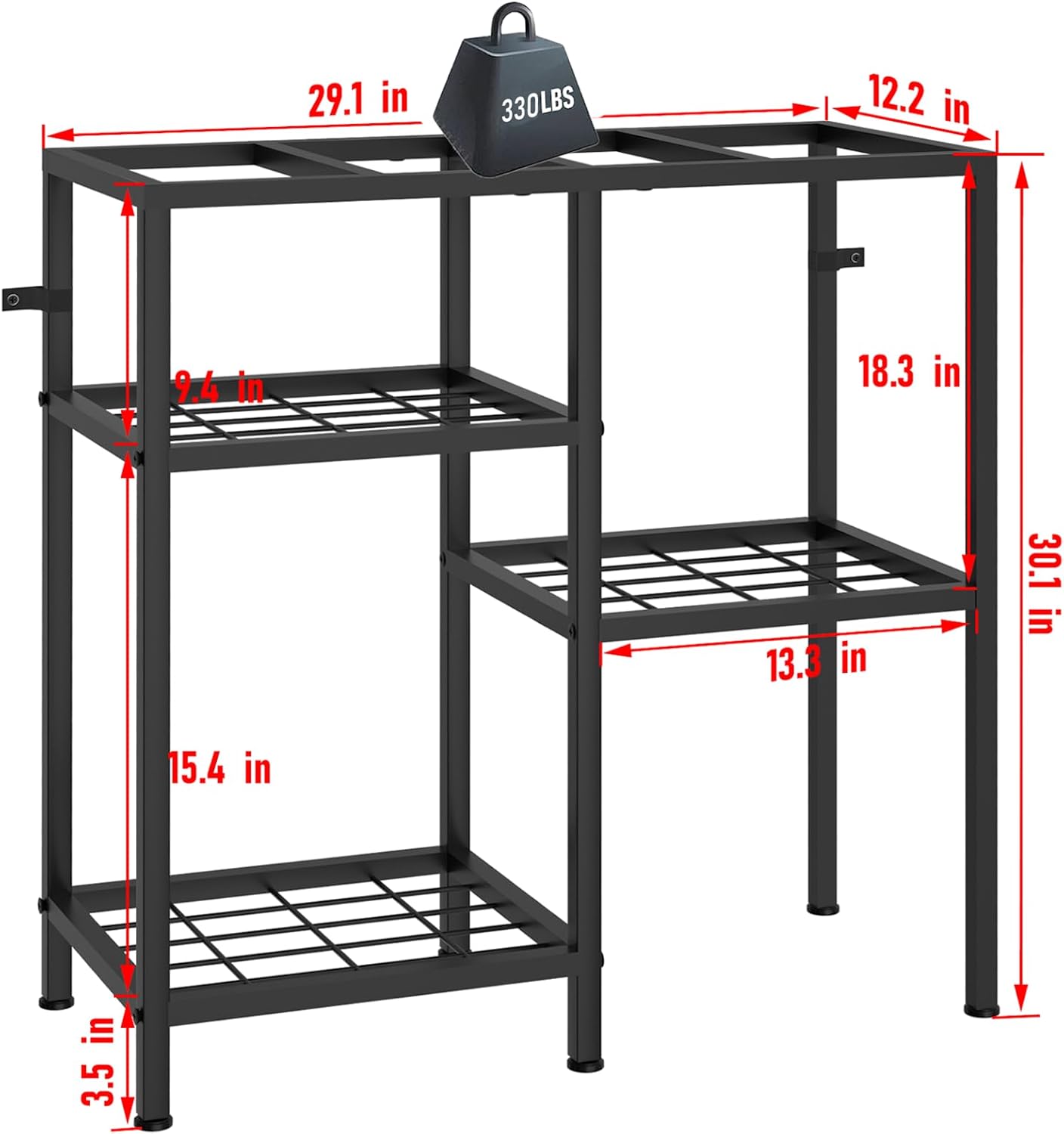 YBING Fish Tank Stand 20 Gallon Aquarium Stand Aquarium Turtle Tank Reptile Tank Stand with 3-Tier Small Metal Shelf Black