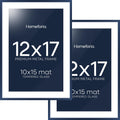 Homeforia 12x17 Picture Frame Navy Blue, High End Metal 12x17 Poster Frames with Mat 10x15 Photo, 12 x 17 Navy Blue Frame Matted to 10 by 15 Print, 17x12 Thin Frame, Tempered Glass, Wall Kit, Set of 2