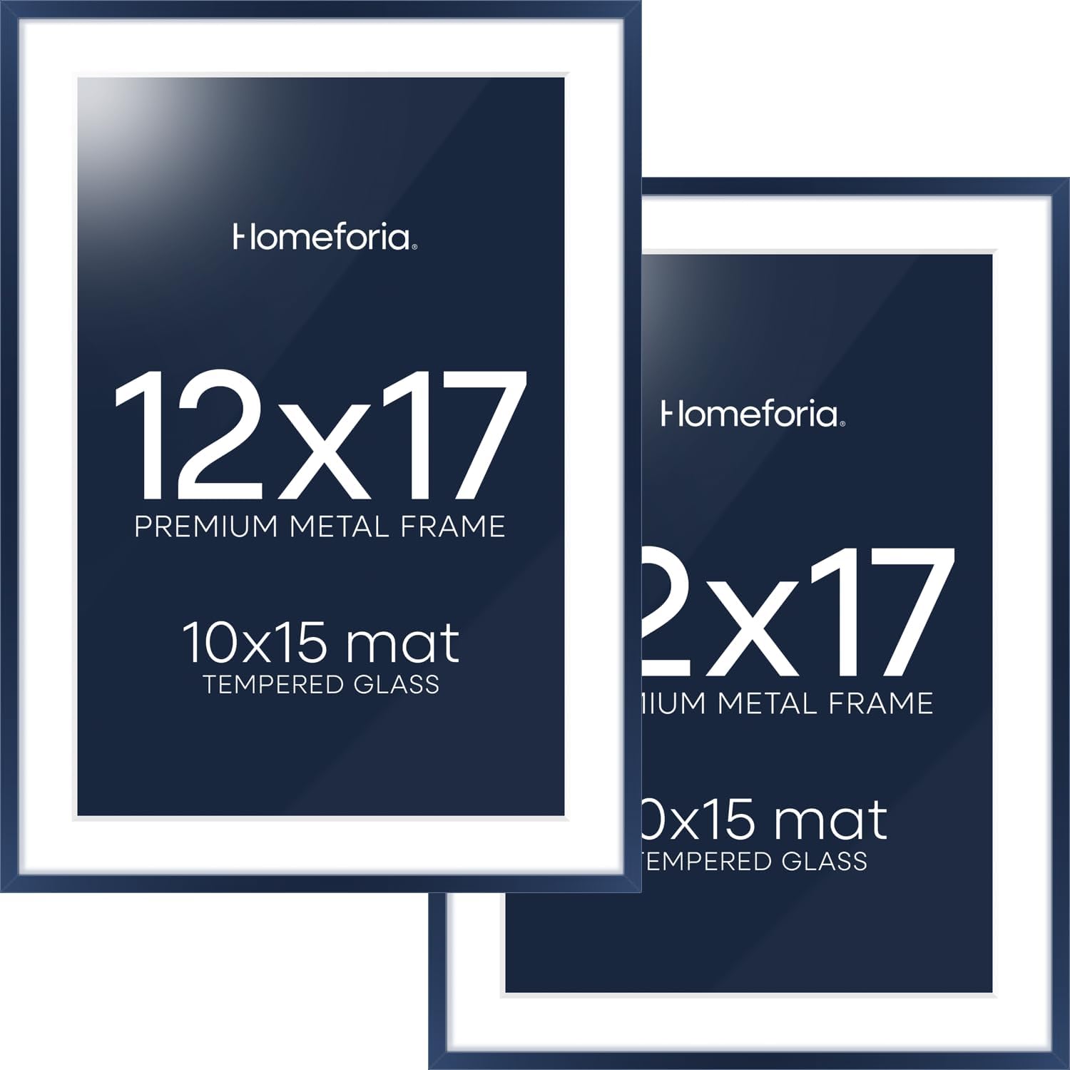 Homeforia 12x17 Picture Frame Navy Blue, High End Metal 12x17 Poster Frames with Mat 10x15 Photo, 12 x 17 Navy Blue Frame Matted to 10 by 15 Print, 17x12 Thin Frame, Tempered Glass, Wall Kit, Set of 2