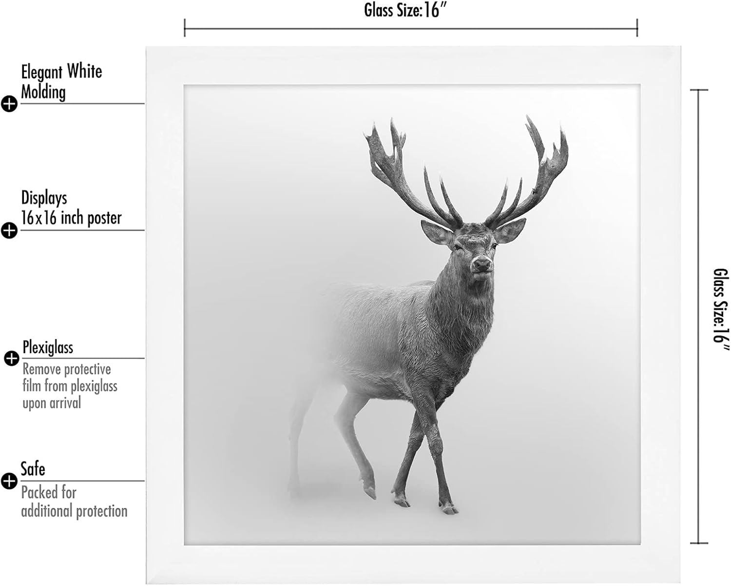 Americanflat 16x16 Picture Frame with Polished Plexiglass - Epic Collection - Square Picture Frame with Engineered Wood - Wide Photo Frames for Wall display - White