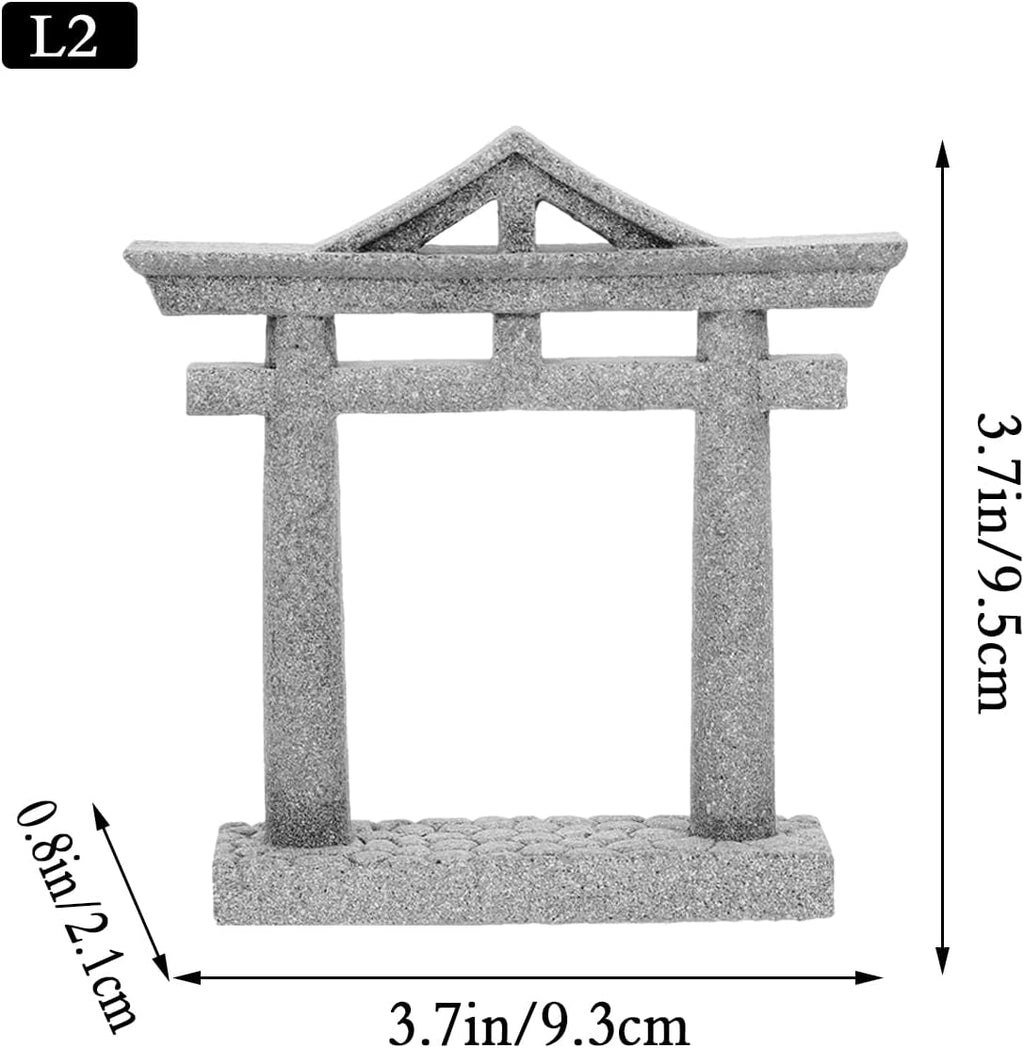livelyfish Japanese Fish Tank Decorations Asian Aquarium Decor Torii Gate Ornament Japanese Shrine Oriental Pagoda Aquarium Sandstone Bridge Statues Betta Fish Decorations for Tank, L2