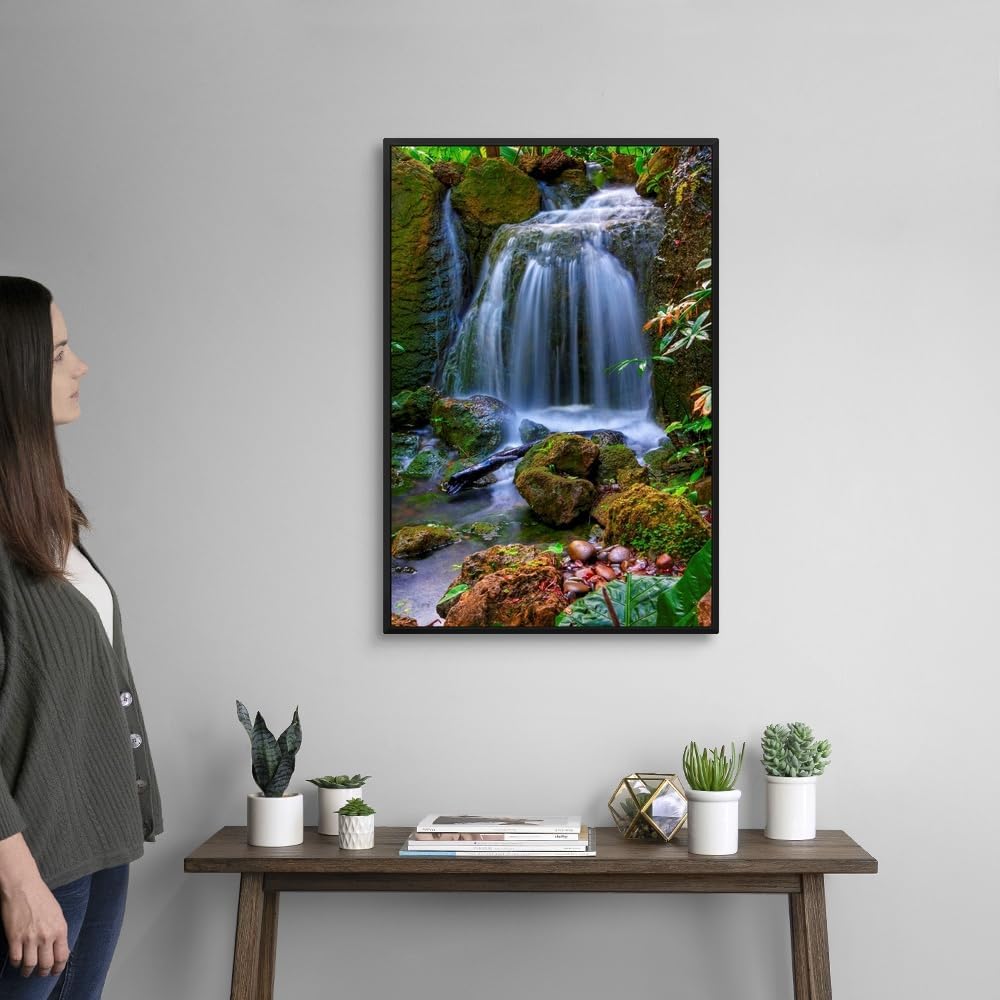 CANVAS ON DEMAND Waterfall in Tropical Rainforest of Fairchild Tropical Gardens, Black Float Framed Canvas Wall Art Print, Home Decor, Floral, Flowers, Nature Artwork, 20" x30in