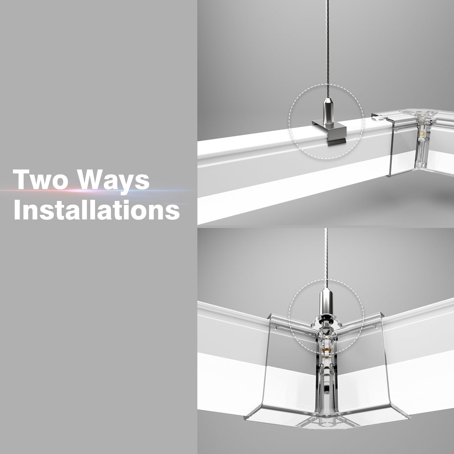 8 Pack Hexagon Garage Light Hanging Cable Kit, Adjustable 1.0M Stainless Steel Suspension Wire Rope Set, Heavy Duty 1.5mm Lighting Hanging Kit for Hex LED Lights, Max Load 6.6lbs