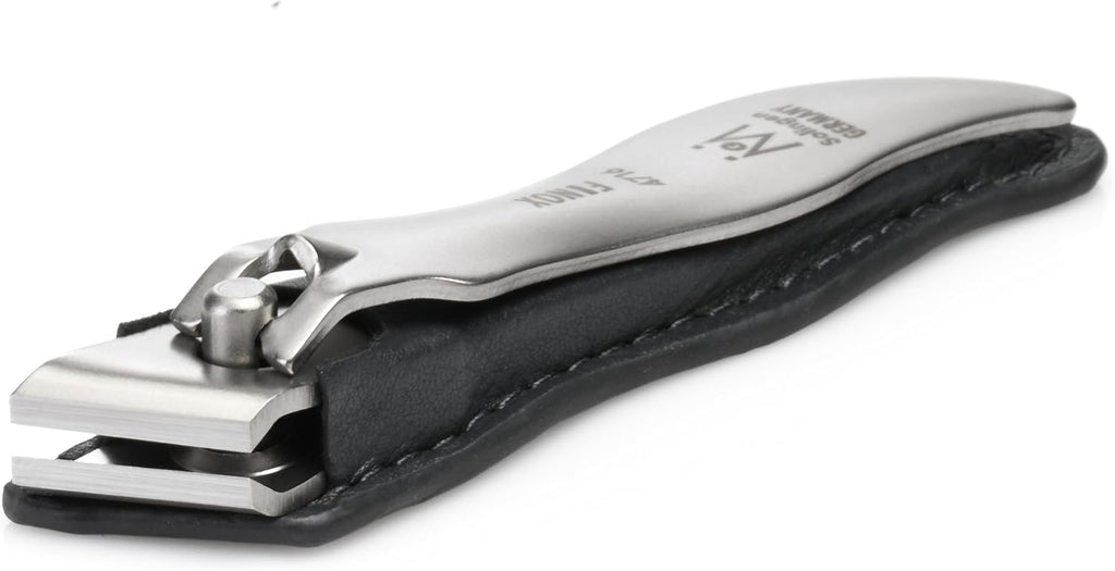 GERmanikure Economy Nail Clipper in Leather Case, Ethically Made in Solingen Germany, Angled Edge for Fingernails & Ingrown Toenails Black Large Straight