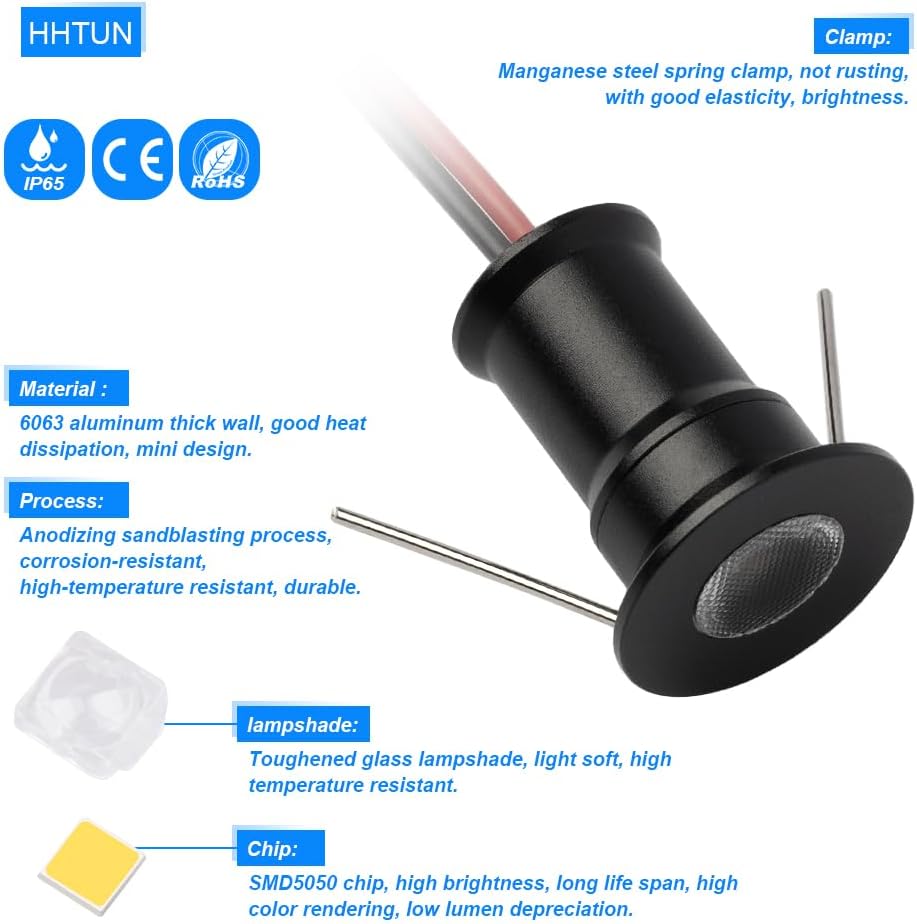 902 30°Led Mini Spotlight DC12V 1W,Suitable for bookcases,cabinets,and Various Display cabinets as Decorative Lights,Embedded Installation,Soft Lighting,with Power Supply (4000K,Black,9Pack)